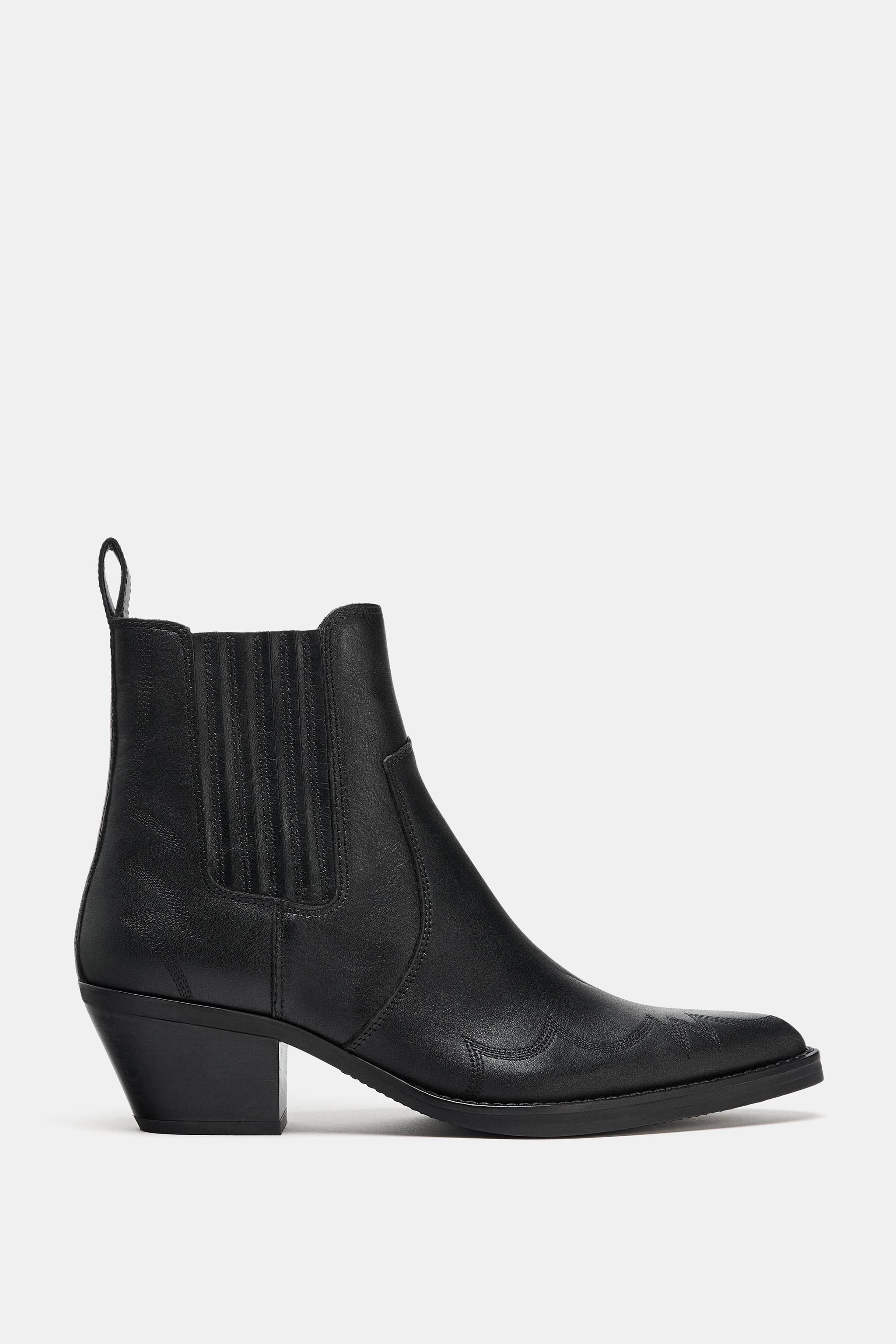 LEATHER TOPSTITCHED COWBOY ANKLE BOOTS